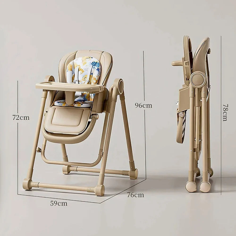 2-in-1 Baby High Chair Baby Rocking Chair Multifunction Children Dining Chair Adjustable Smooth Cardan Wheel Foldable Toddler Reclining Chair Highchair for Baby