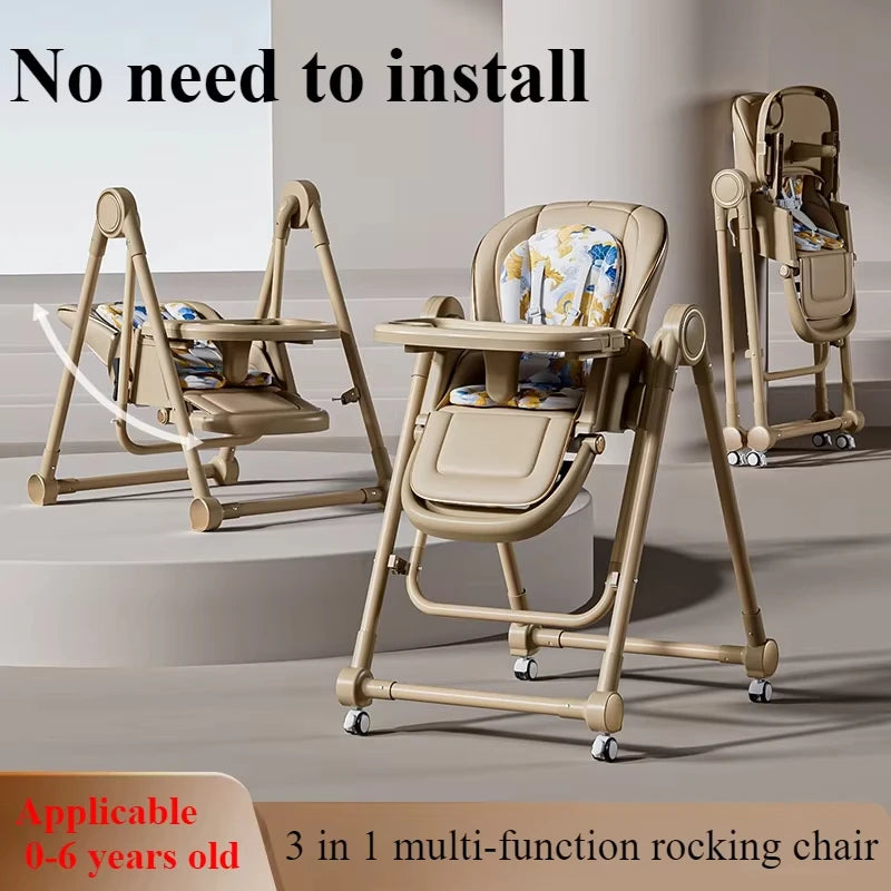 2-in-1 Baby High Chair Baby Rocking Chair Multifunction Children Dining Chair Adjustable Smooth Cardan Wheel Foldable Toddler Reclining Chair Highchair for Baby