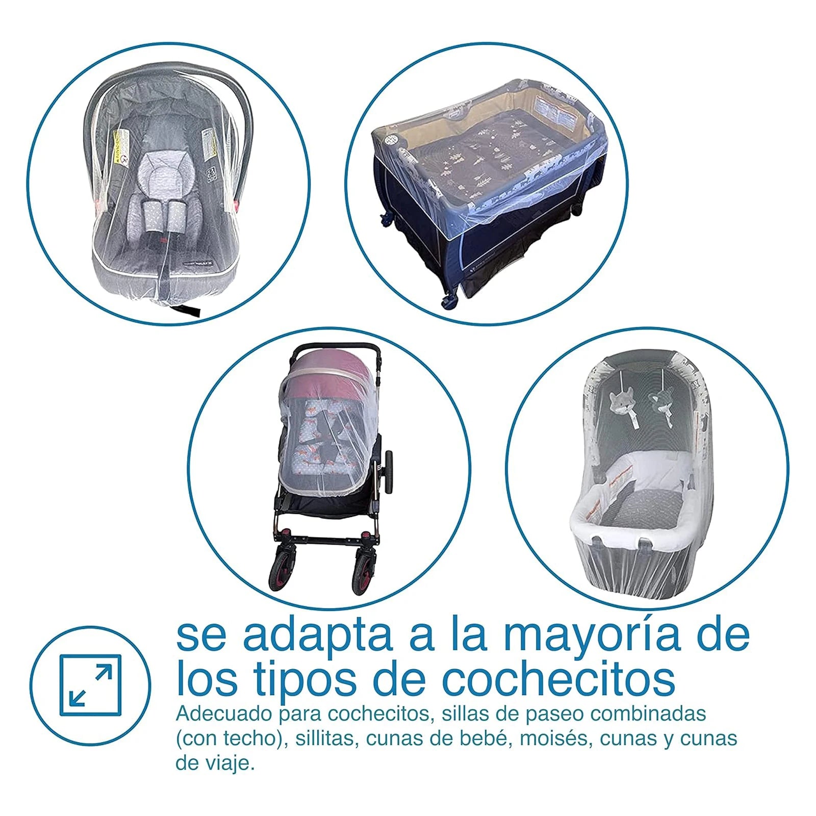 Universal Mosquito Net for 3-in-1 Baby Stroller, Size 140X90Cm, White Breathable Hexagonal Mesh with Elastic Band, Compatible with Most Strollers, Cribs and Bassinets, Anti-Mosquito Protection for Babies