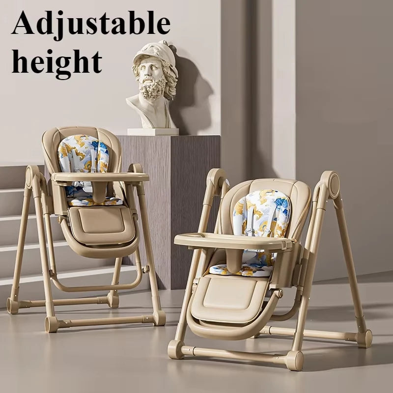 2-in-1 Baby High Chair Baby Rocking Chair Multifunction Children Dining Chair Adjustable Smooth Cardan Wheel Foldable Toddler Reclining Chair Highchair for Baby