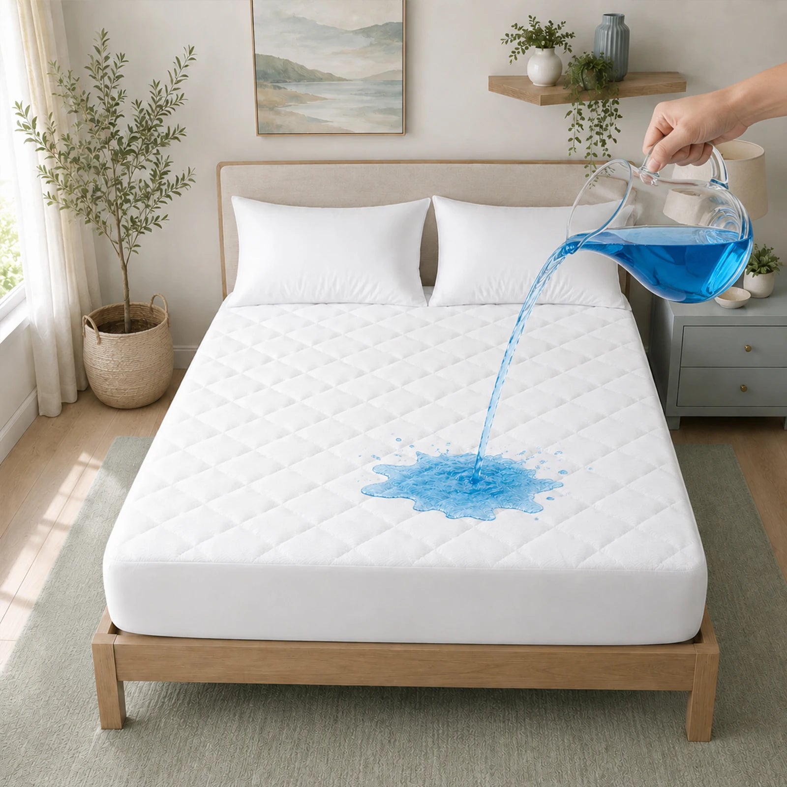 Waterproof Breathable Quilted Mattress Protector, Soft Anti-Mite Microfiber Fabric, Oeko-Tex Certified, Thick Filling, Full Elastic Band for Mattresses 30cm High, Ideal for Babies, Home and Accommodation