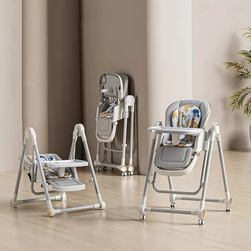 2-in-1 Baby High Chair Baby Rocking Chair Multifunction Children Dining Chair Adjustable Smooth Cardan Wheel Foldable Toddler Reclining Chair Highchair for Baby
