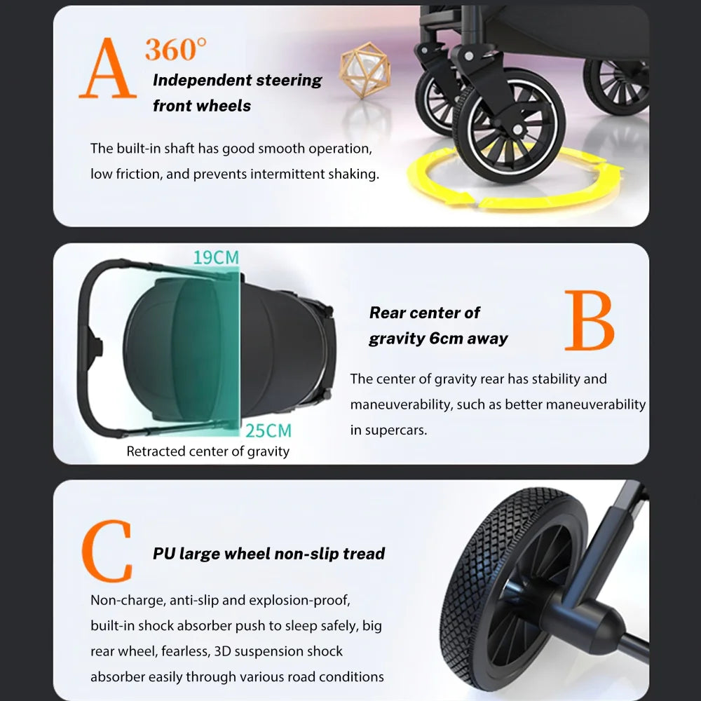 OWJHE Luxurious Baby Stroller High Landscape Portable Ultra-lightweight Newborn Travel Shock-absorbing Stroller newborn rocker