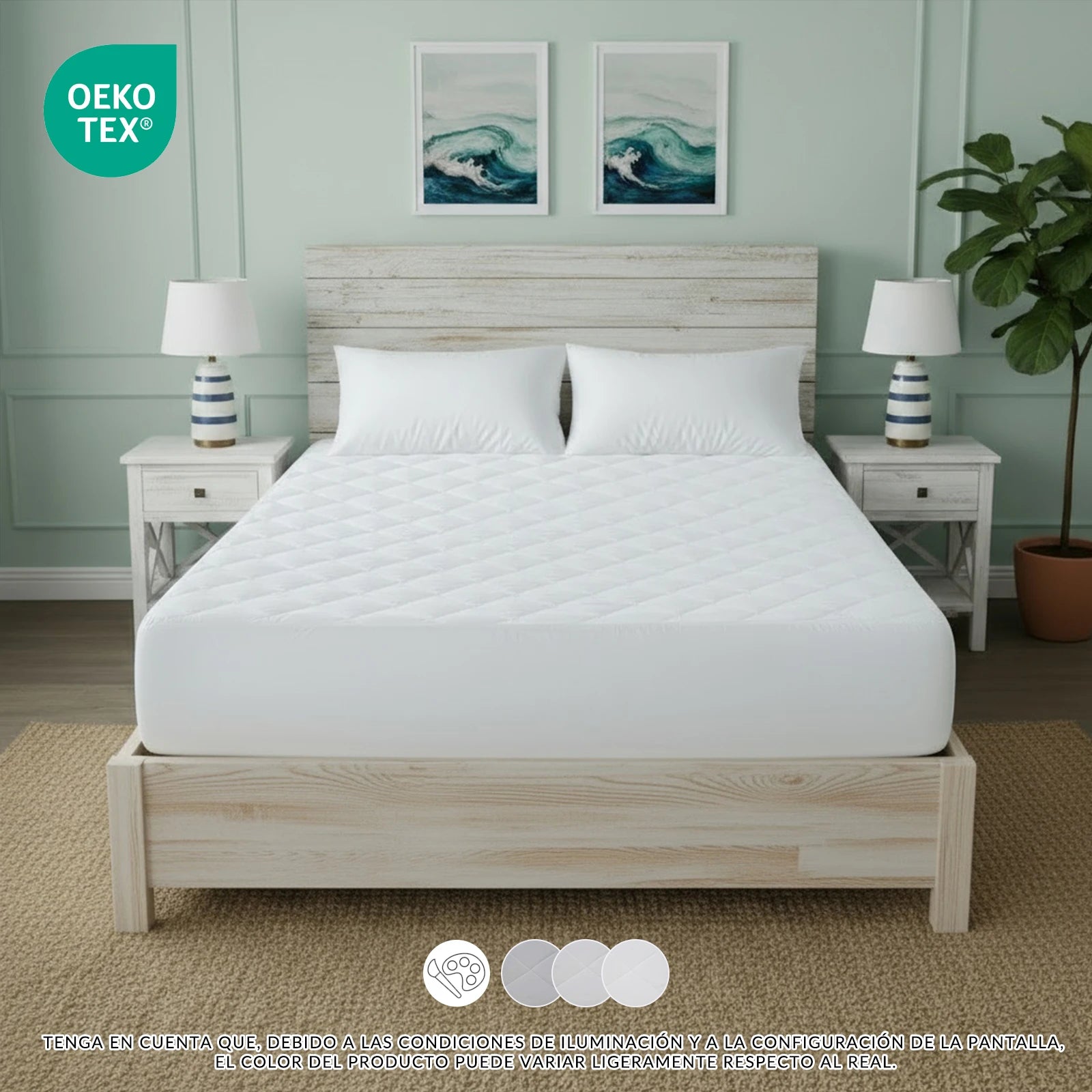 Waterproof Breathable Quilted Mattress Protector, Soft Anti-Mite Microfiber Fabric, Oeko-Tex Certified, Thick Filling, Full Elastic Band for Mattresses 30cm High, Ideal for Babies, Home and Accommodation