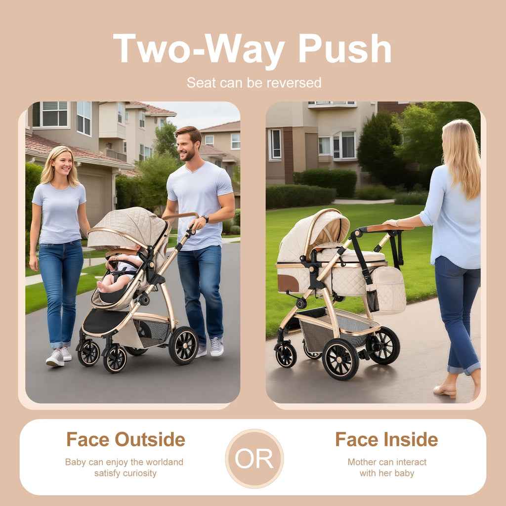 3 in 1 baby Prams Pushchair with high landscape Adjustable Handle Travel Pram with Mosquito Net Baby Stroller Aluminum frame