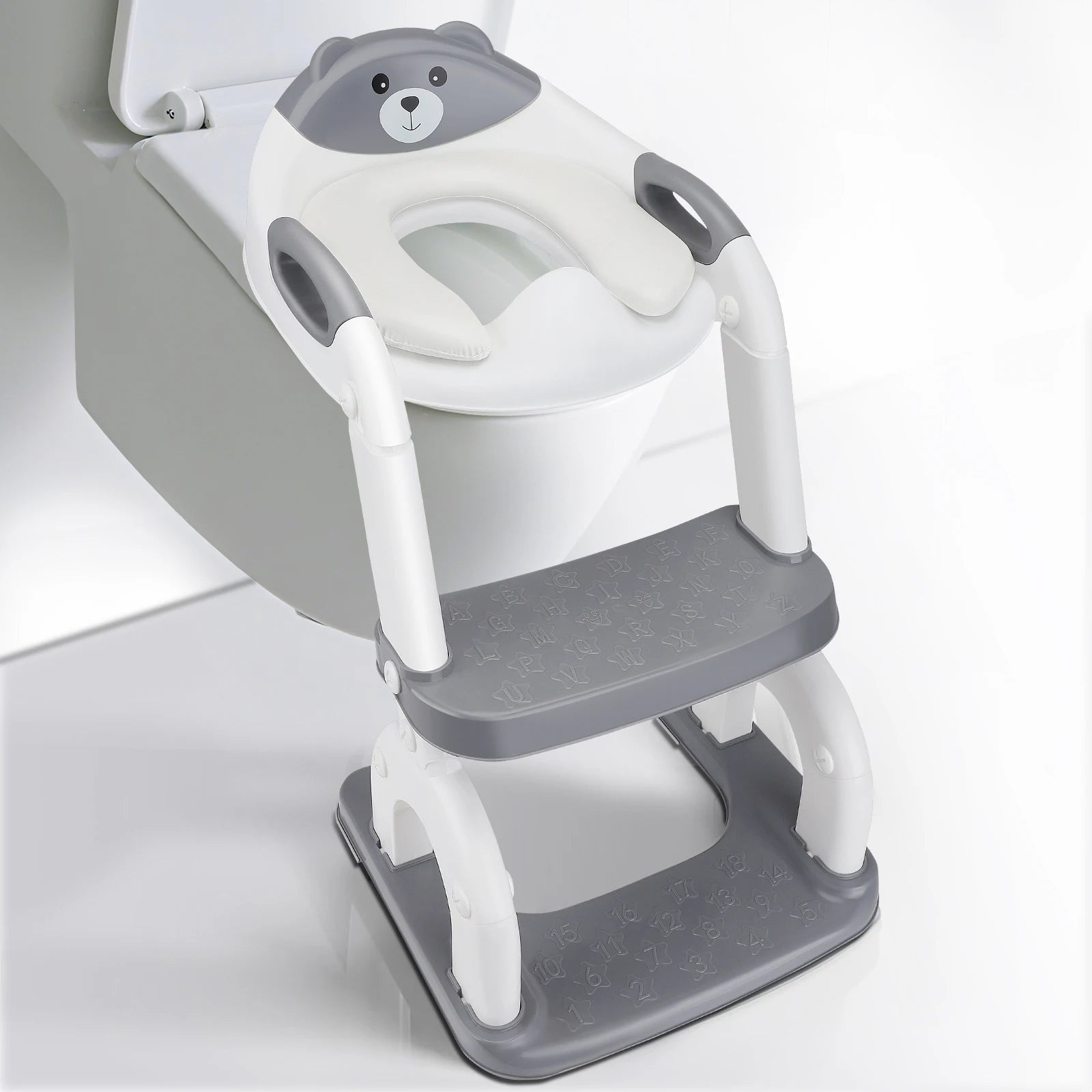 2-in-1 Toilet Trainer with Stairs, Height Adjustable, Comfortable Safe Toilet Seats, Children's Toilet Seat with Stairs