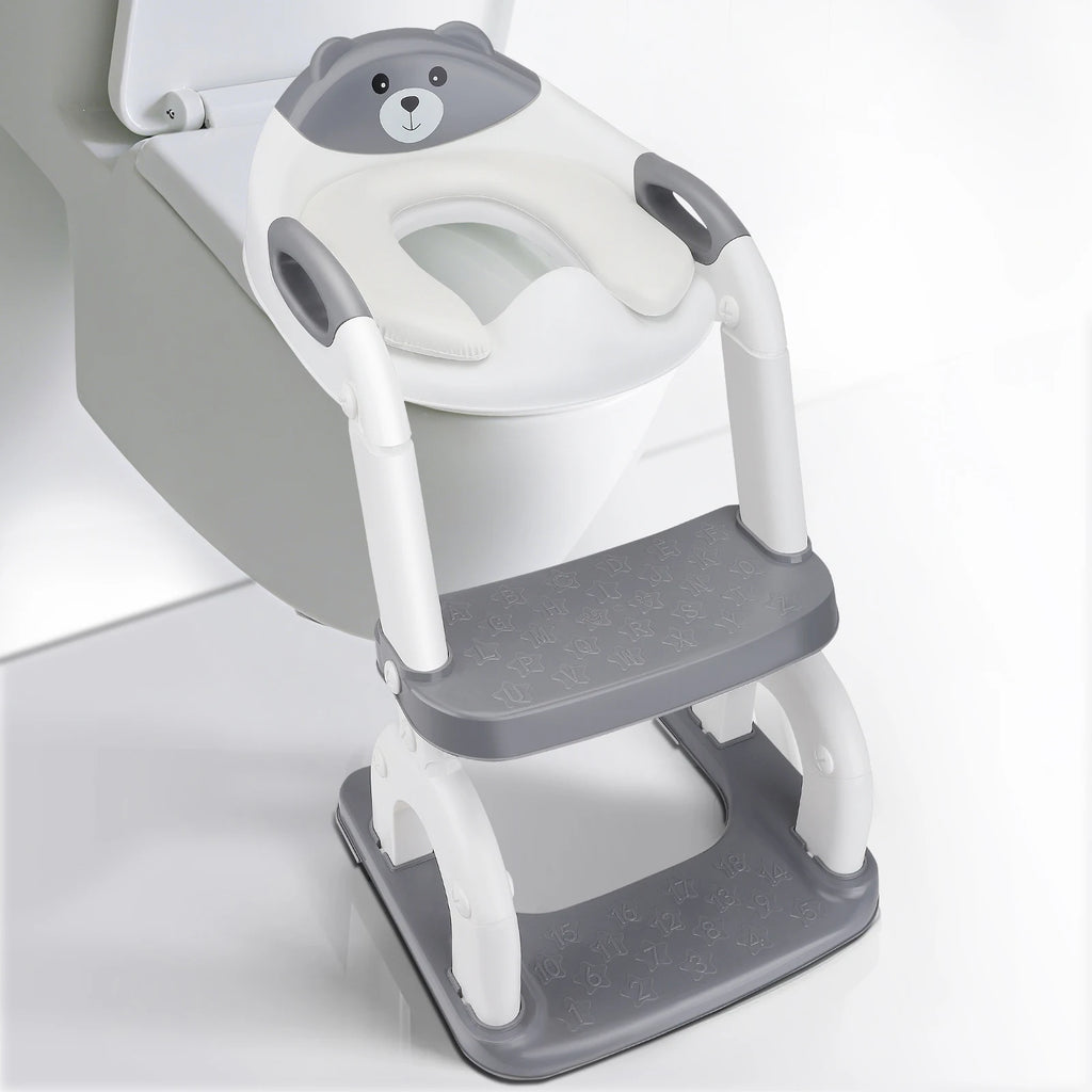 2-in-1 Toilet Trainer with Stairs, Height Adjustable, Comfortable Safe Toilet Seats, Children's Toilet Seat with Stairs