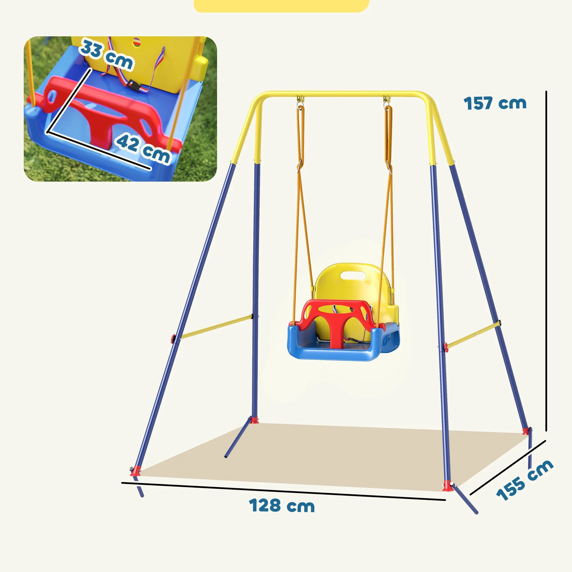 Aiyaplay 3-in-1 Baby Swing with Adjustable Ropes Safety Belt Foldable Steel Frame Blue