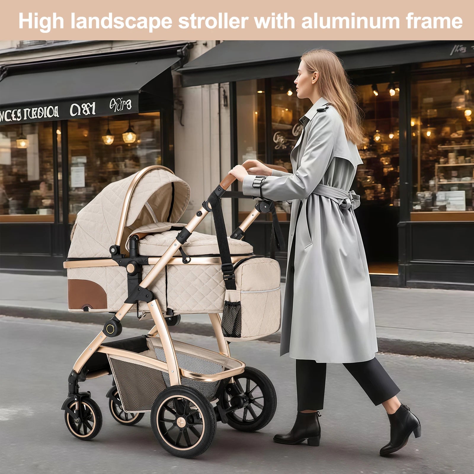 3 in 1 baby Prams Pushchair with high landscape Adjustable Handle Travel Pram with Mosquito Net Baby Stroller Aluminum frame