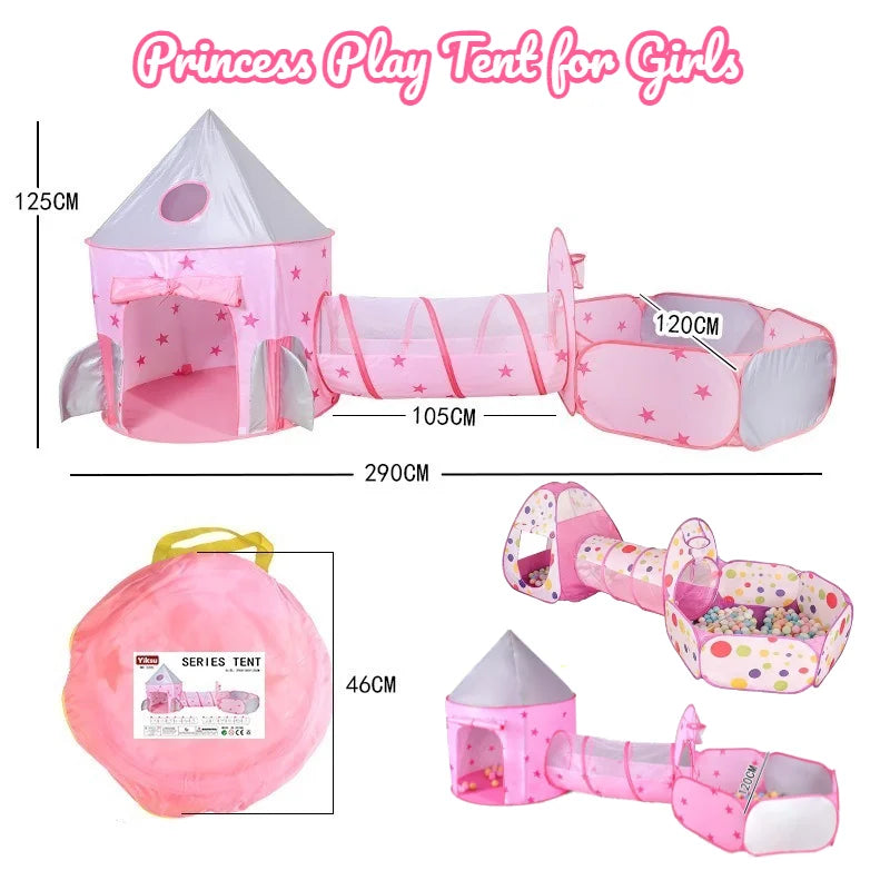 IMBABY Foldable Princess Tent with Tunnel, 3PC Kids Play Tent for Toddlers Girls, Indoor Outdoor Castle Playhouse for Baby Gifts