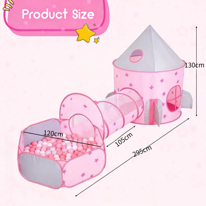 IMBABY Foldable Princess Tent with Tunnel, 3PC Kids Play Tent for Toddlers Girls, Indoor Outdoor Castle Playhouse for Baby Gifts