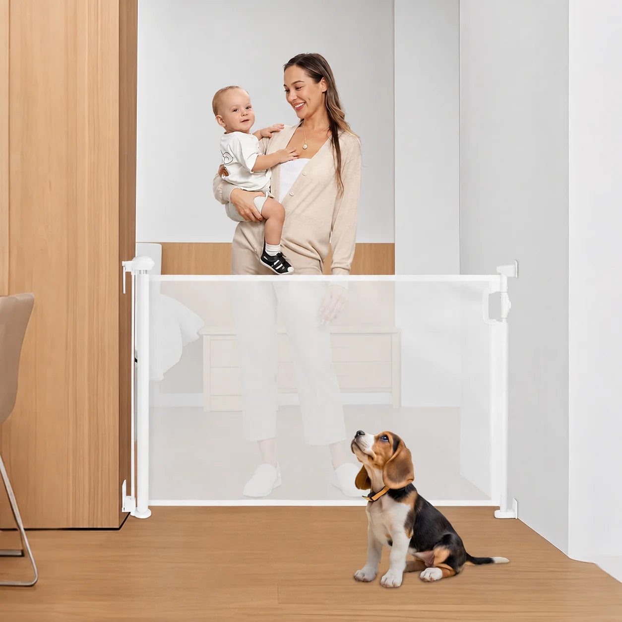 Nobleza Extendable Baby Safety Gate, Safety Barrier for Children and Dogs 0-180cm, One-Hand Opening, Ideal for Stairs, Doors, Indoor and Outdoor, White