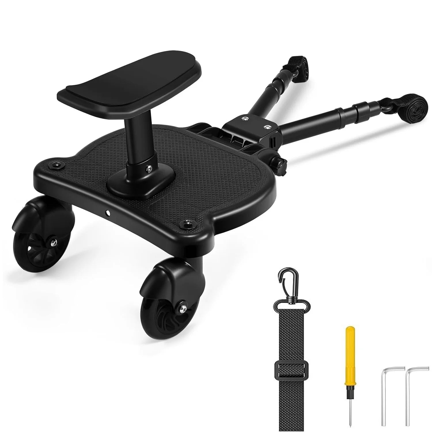 Universal Adjustable Stroller Board 2-in-1 Stand and Sit Baby Buggy Pedal with Detachable Seat Max 25KG Toddler Stroller Boards