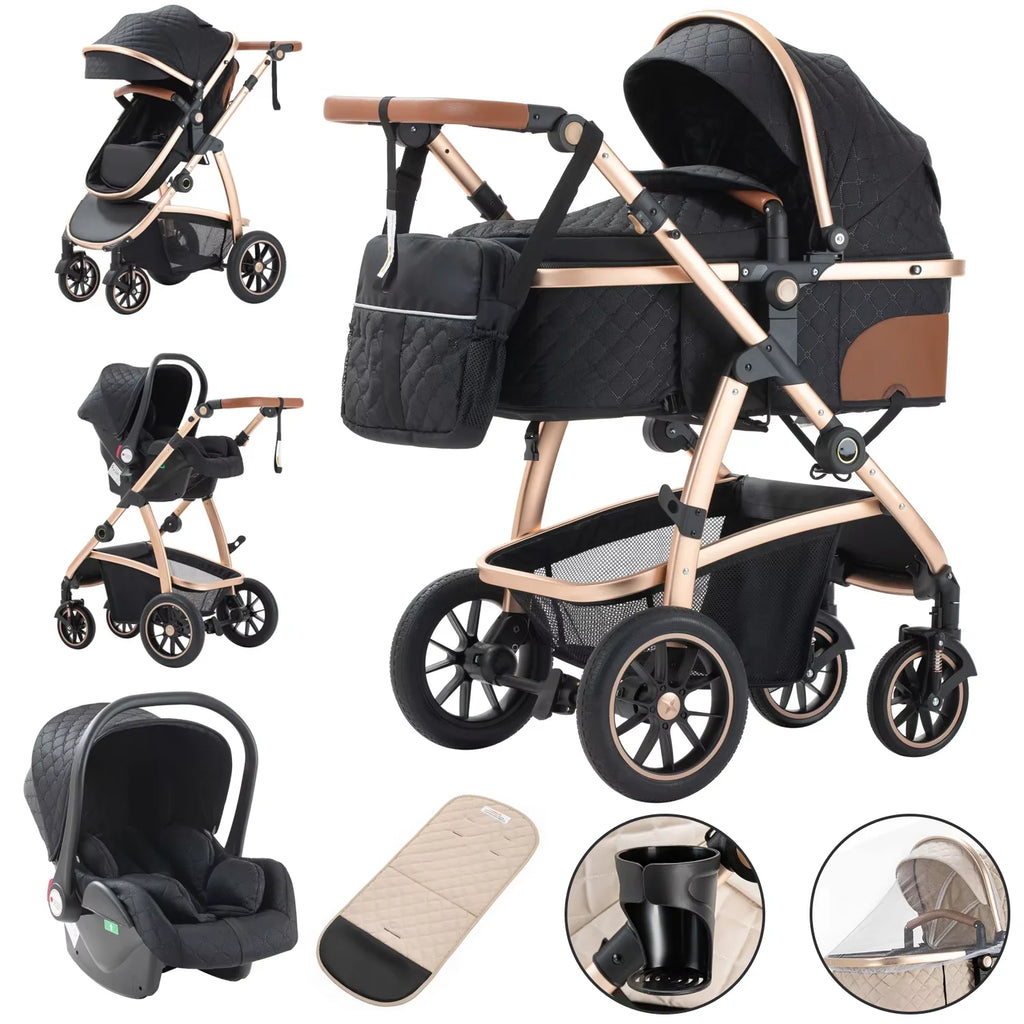 3 in 1 baby Prams Pushchair with high landscape Adjustable Handle Travel Pram with Mosquito Net Baby Stroller Aluminum frame