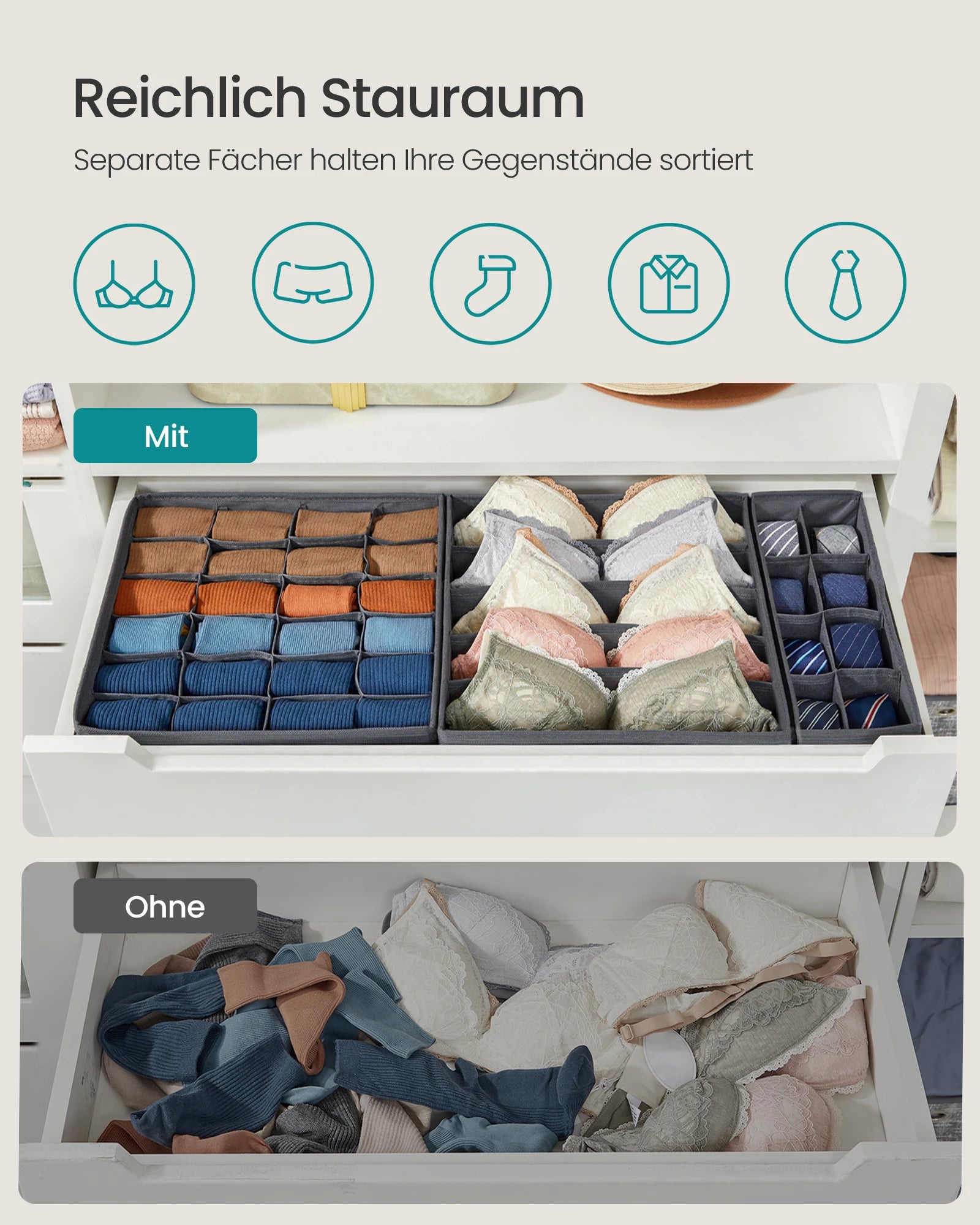 SONGMICS Set of 8 underwear Organizer Foldable Drawer Organizer closet storage box Cabinet