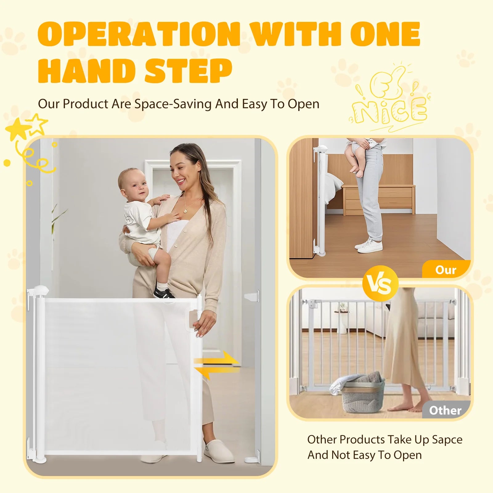 Nobleza Extendable Baby Safety Gate, Safety Barrier for Children and Dogs 0-180cm, One-Hand Opening, Ideal for Stairs, Doors, Indoor and Outdoor, White