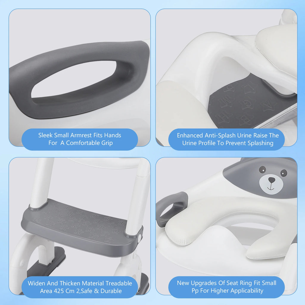 2-in-1 Toilet Trainer with Stairs, Height Adjustable, Comfortable Safe Toilet Seats, Children's Toilet Seat with Stairs