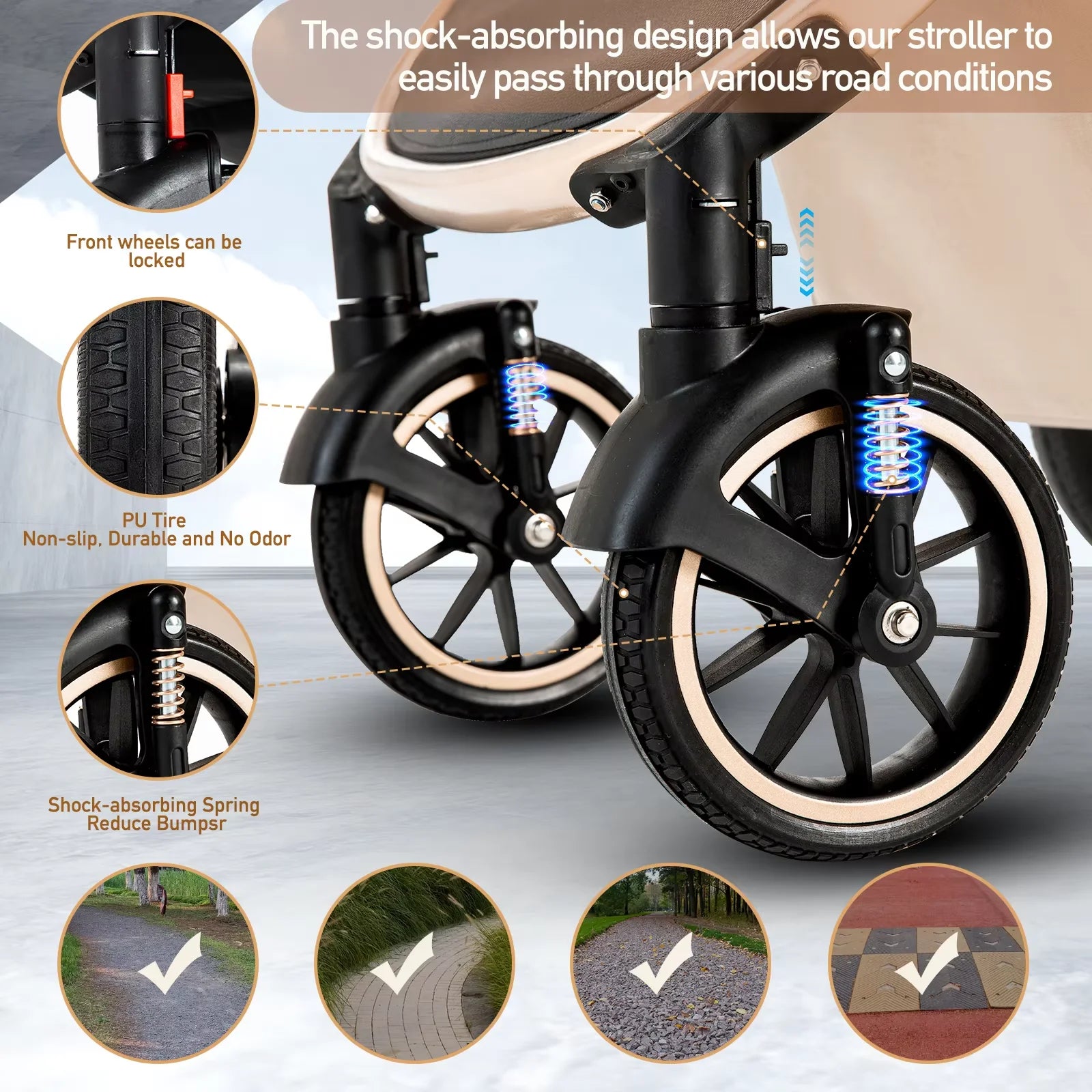 3 in 1 baby Prams Pushchair with high landscape Adjustable Handle Travel Pram with Mosquito Net Baby Stroller Aluminum frame
