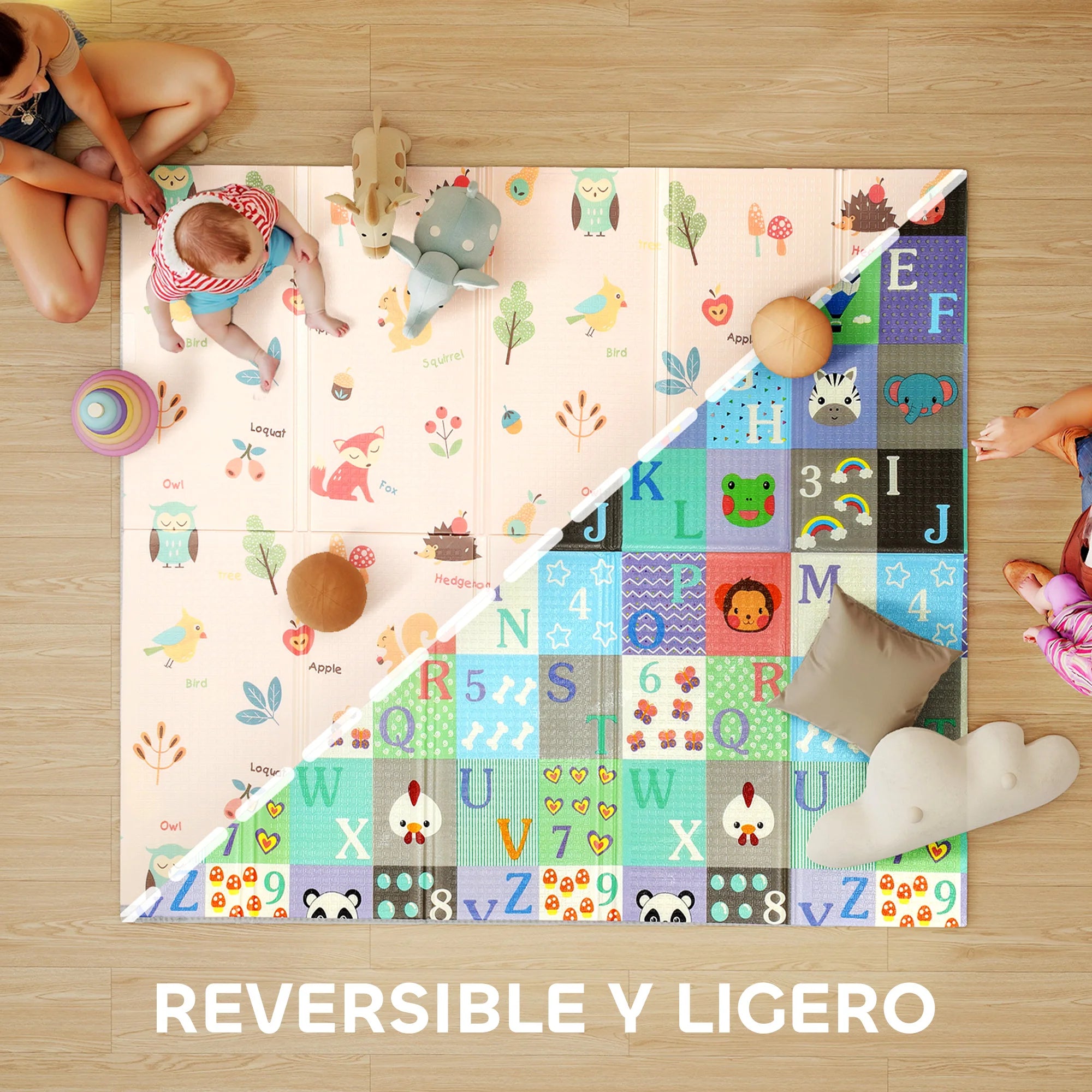 Aiyaplay Reversible Foldable Padded Baby Play Mat 150X180 cm Waterproof Xpe Baby Activity Mat Multicolor