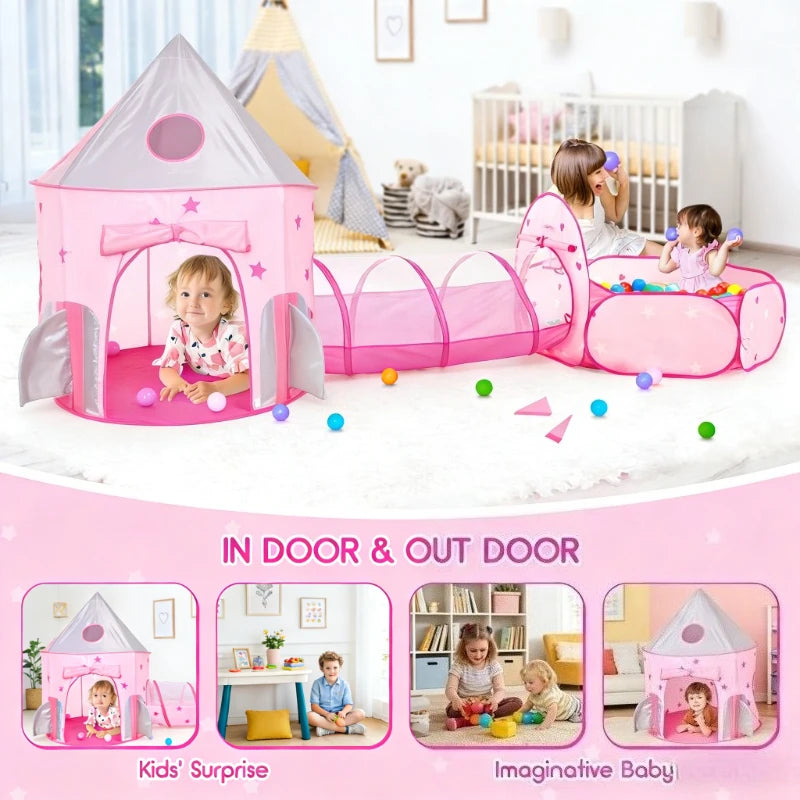 IMBABY Foldable Princess Tent with Tunnel, 3PC Kids Play Tent for Toddlers Girls, Indoor Outdoor Castle Playhouse for Baby Gifts