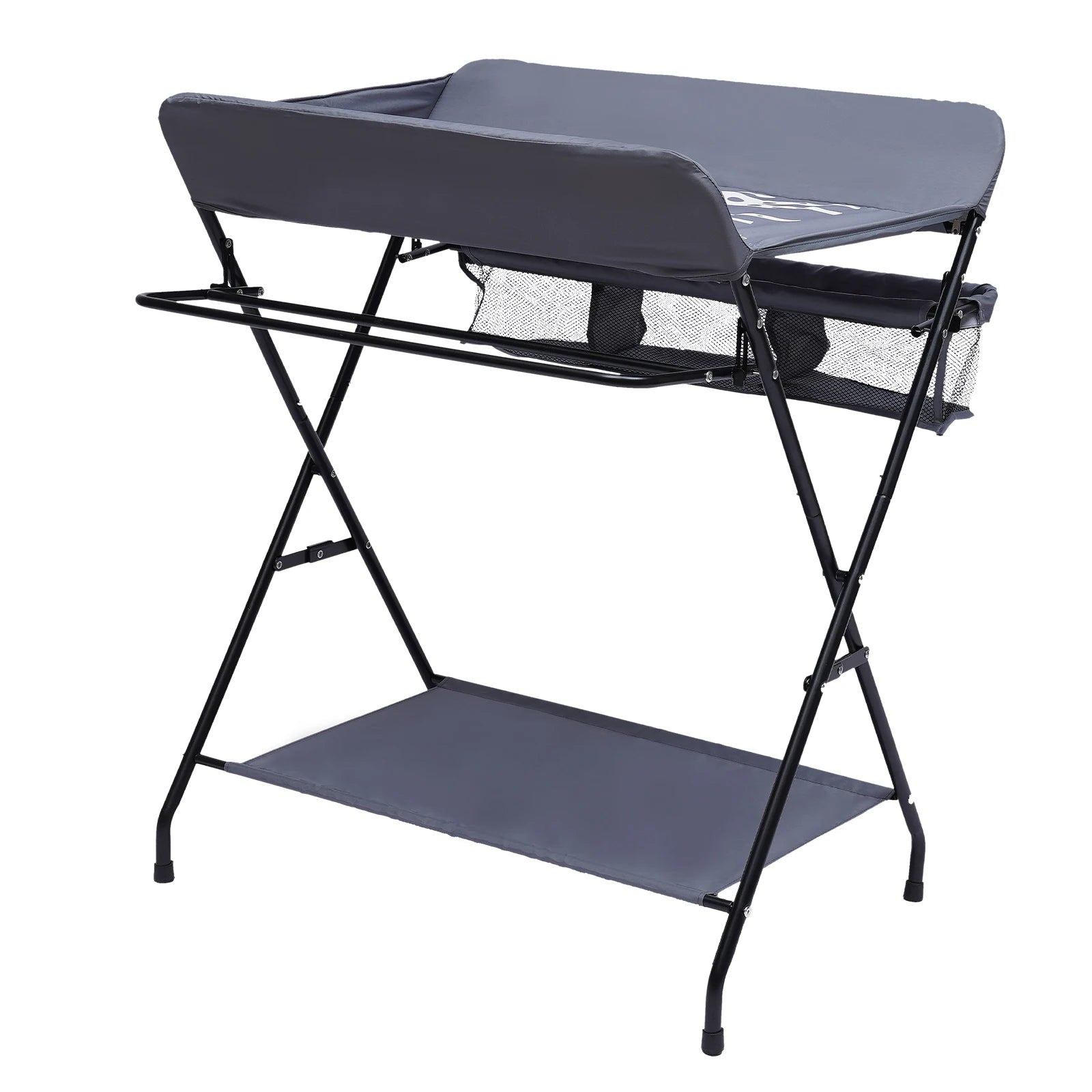 Diaper Station, Changing Table, Baby Changing Diaper Station Horizontal, Foldable Organizer, Sturdy Iron Frame, Cartoon Print, Oxford Fabric, Waterproof, Tear Resistant, Nursery Changing Unit for Infant, Height Adjustable, Easy Clean, Dark Gray
