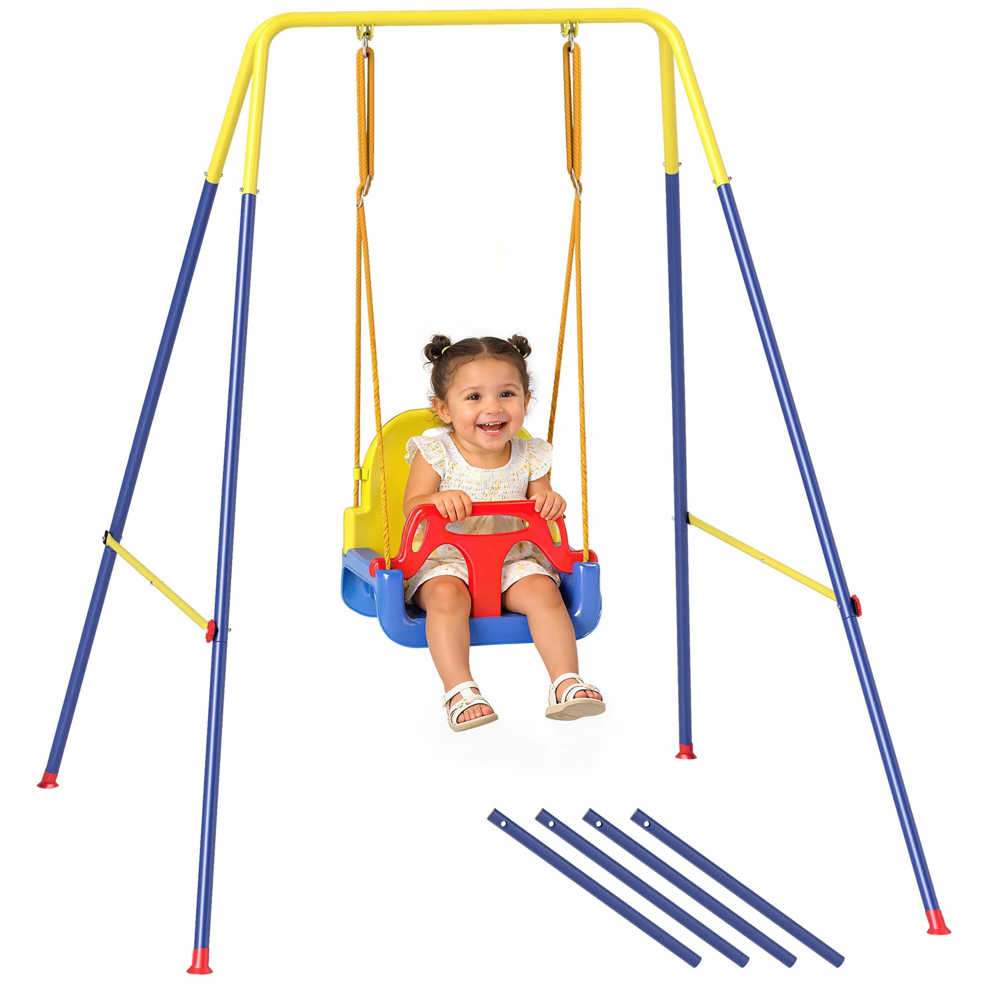 Aiyaplay 3-in-1 Baby Swing with Adjustable Ropes Safety Belt Foldable Steel Frame Blue